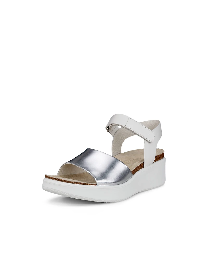 Women's ECCO® Flowt Leather Cork Heeled Wedge Sandal
