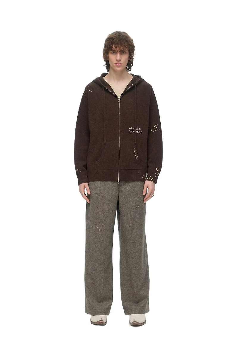 DOMREBEL M ZIP KNIT HOODIE F25 BROWN