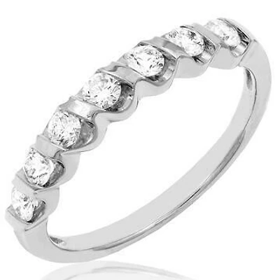 Diamond 0.38CT Band Fancy Bar Set 14KT White Gold Ring