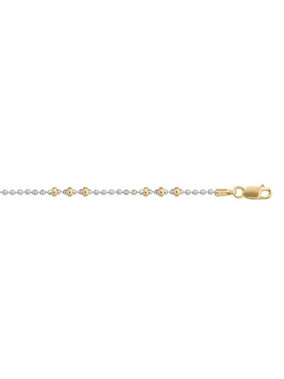 White & Yellow Gold Two-tone Station Bead Anklet 14KT