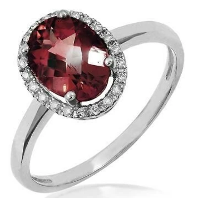 Oval Garnet Ring with Diamond Halo 14KT Gold