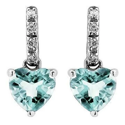 Heart Aquamarine Earrings with Diamond Accent 14KT Gold