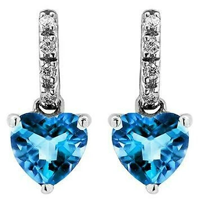 Heart Topaz Earrings with Diamond Accent 14KT Gold