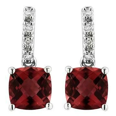 Cushion Garnet Earrings with Diamond Accent 14KT Gold