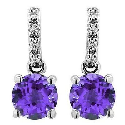 Amethyst Earrings with Diamond Accent 14KT Gold