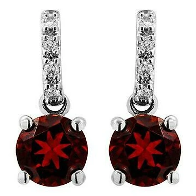 Garnet Earrings with Diamond Accent 14KT Gold