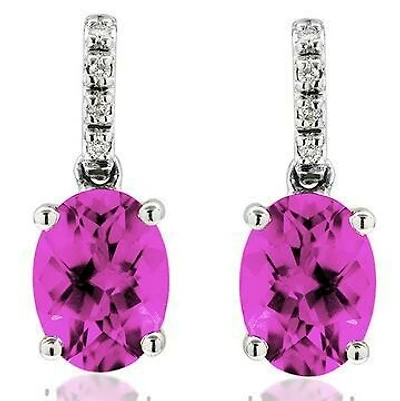 Oval Pink Topaz Earrings with Diamond Accent 14KT Gold