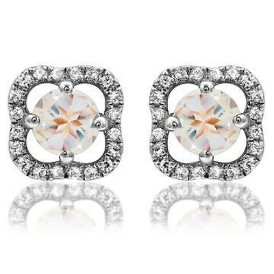Clover Morganite Stud Earrings with Diamond Frame 14KT Gold