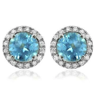 Topaz Stud Earrings with Diamond Halo 14KT Gold