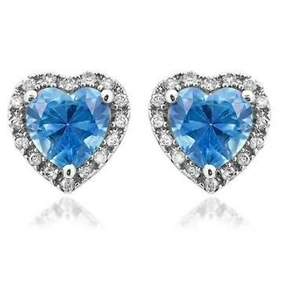 Heart Topaz Stud Earrings with Diamond Halo 14KT Gold