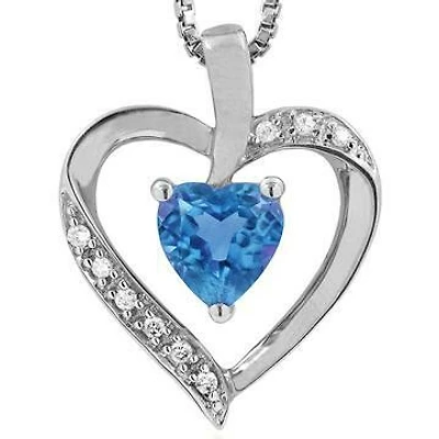 Heart Blue Topaz Pendant with Diamond Accent 14KT Gold