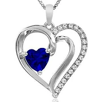 Heart Blue Sapphire Pendant with Diamond Accent 14KT White Gold