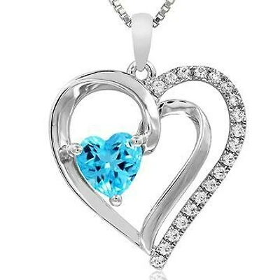 Heart Topaz Pendant with Diamond Accent 14KT White Gold