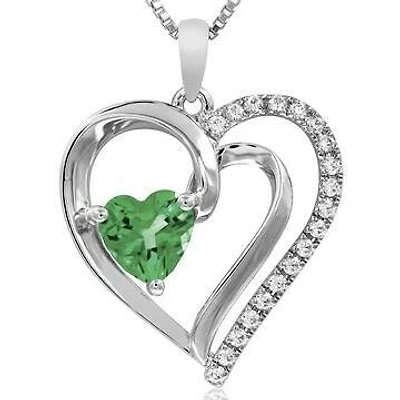 Heart Peridot Pendant with Diamond Accent 14KT White Gold