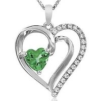 Heart Peridot Pendant with Diamond Accent 14KT White Gold
