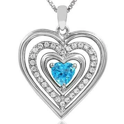 Triple Heart Topaz Pendant with Diamond Accent 14KT White Gold