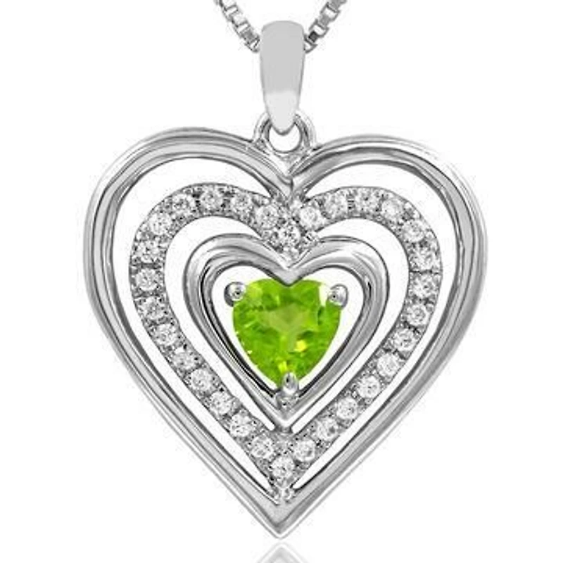 Triple Heart Peridot Pendant with Diamond Accent 14KT White Gold