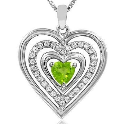 Triple Heart Peridot Pendant with Diamond Accent 14KT White Gold