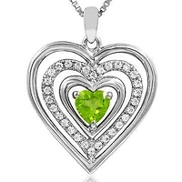 Triple Heart Peridot Pendant with Diamond Accent 14KT White Gold