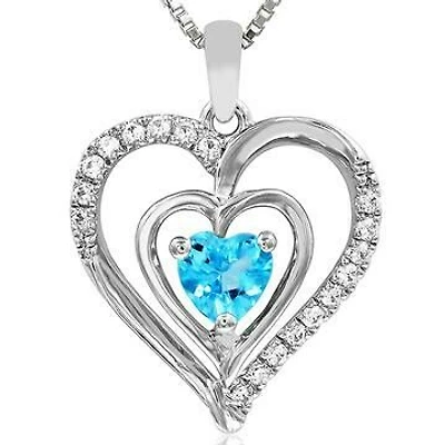 Double Heart Topaz Pendant with Diamond Accent 14KT White Gold