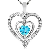 Double Heart Topaz Pendant with Diamond Accent 14KT White Gold