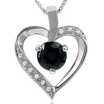 Blue Sapphire Heart Pendant with Diamond Accent 14KT Gold