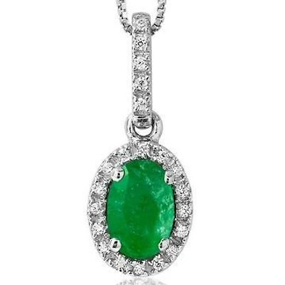 Oval Emerald Pendant with Diamond Frame 14KT Gold