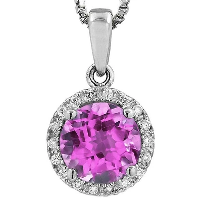 Pink Topaz Pendant with Diamond Halo 14KT Gold