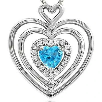 Triple Heart Blue Topaz Pendant with Diamond Accent 14KT Gold