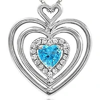 Triple Heart Blue Topaz Pendant with Diamond Accent 14KT Gold