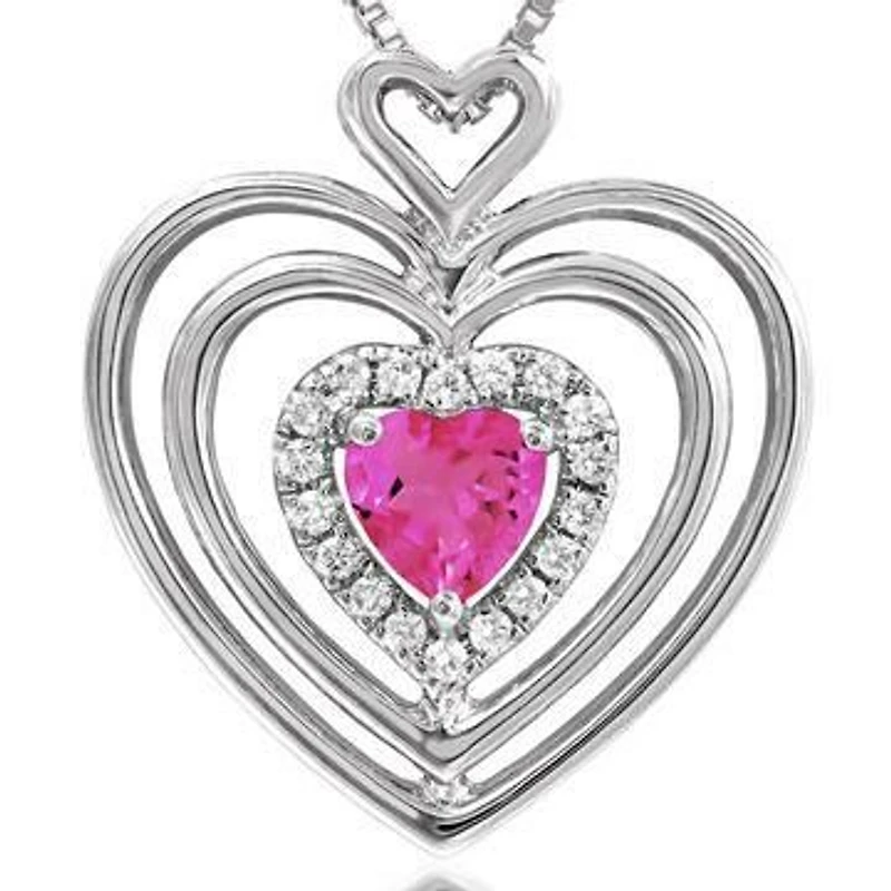 Triple Heart Pink Topaz Pendant with Diamond Accent 14KT Gold