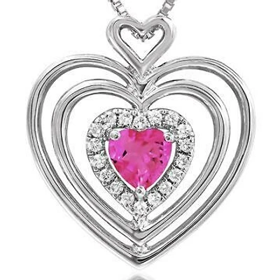 Triple Heart Pink Topaz Pendant with Diamond Accent 14KT Gold