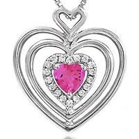 Triple Heart Pink Topaz Pendant with Diamond Accent 14KT Gold