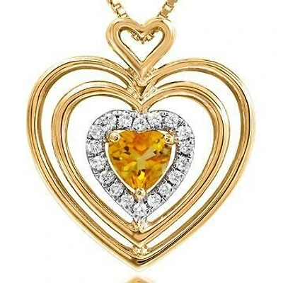 Triple Heart Citrine Pendant with Diamond Accent 14KT Gold