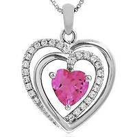 Double Heart Pink Topaz Pendant with Diamond Accent White Gold