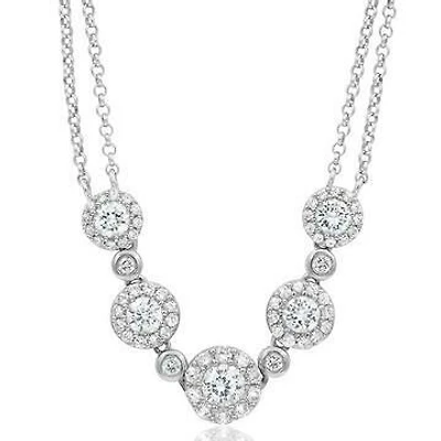 Two-String Diamond Cluster Necklace 18k White Gold