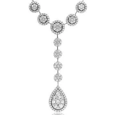 Diamond Cluster Necklace with Teardrop Pendant White Gold