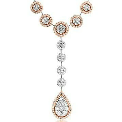 Diamond Cluster Necklace with Teardrop Pendant Two Tone Gold