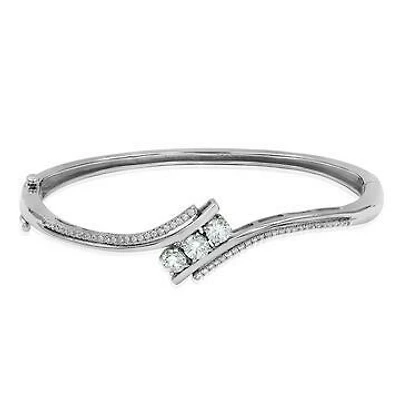 Three-Stone Semi-Mount Diamond Bypass Bangle White Gold 14K