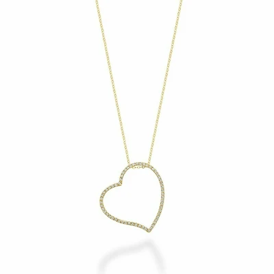 Asymmetrical Diamond Heart Pendant 0.17CTDI Yellow Gold