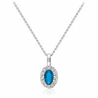 Oval Blue Topaz & Diamond Halo Pendant 0.04CTDI White Gold