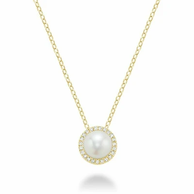 Freshwater Pearl & Diamond Pendant 0.07CTDI Yellow Gold