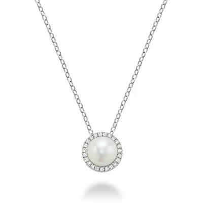 Freshwater Pearl & Diamond Pendant 0.07CTDI White Gold