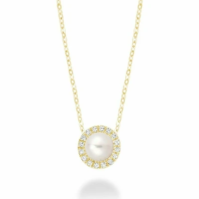 Freshwater Pearl & Diamond Pendant 0.05CTDI Yellow Gold