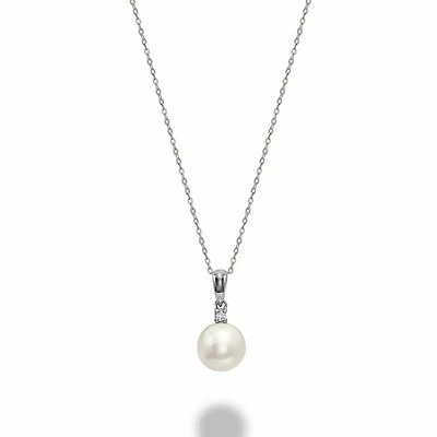 Cultured Freshwater & Diamond Pendant 0.02CTDL White Gold