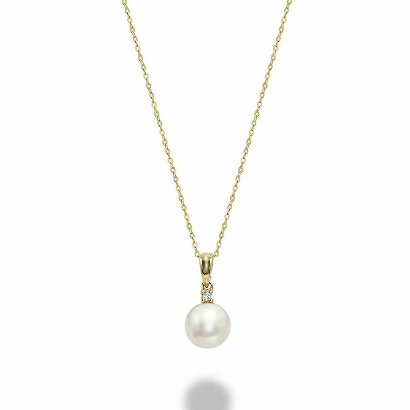 Cultured Freshwater & Diamond Pendant 0.02CTDL Yellow Gold