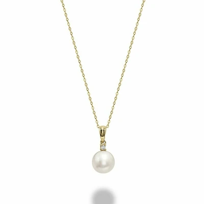 Cultured Freshwater & Diamond Pendant 0.02CTDL Yellow Gold