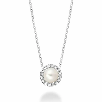 Freshwater Pearl & Diamond Pendant 0.05CTDI White Gold