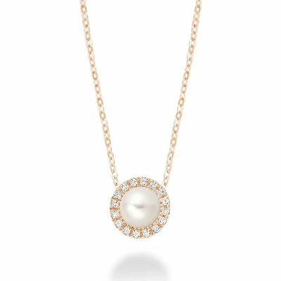 Freshwater Pearl & Diamond Pendant 0.05CTDI Rose Gold