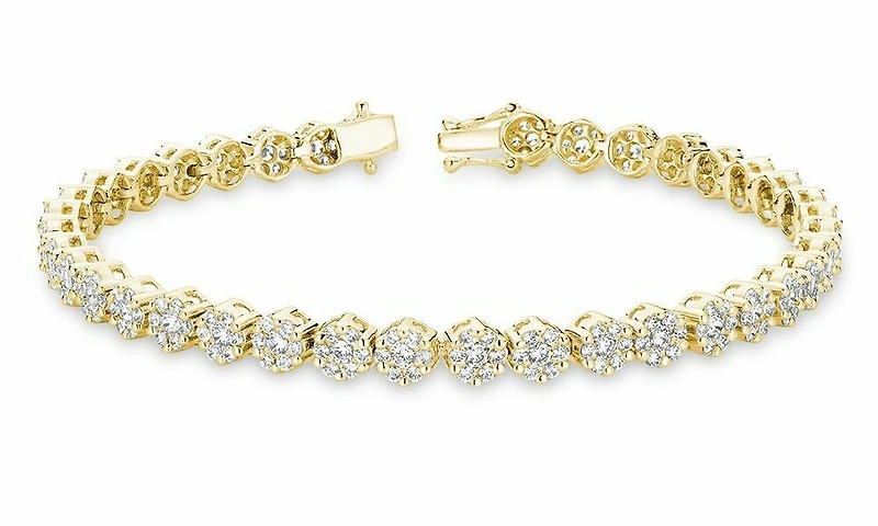 Cluster Diamond Tennis Bracelet 3.00CTDI Yellow Gold